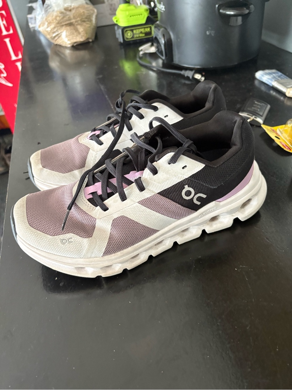 On Running Women's Athletic Sneakers in Black, White & Purple